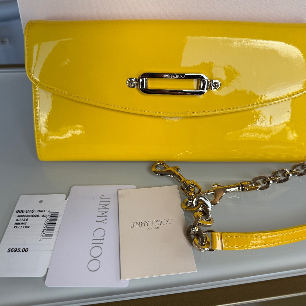 Jimmy Choo yellow patent clutch